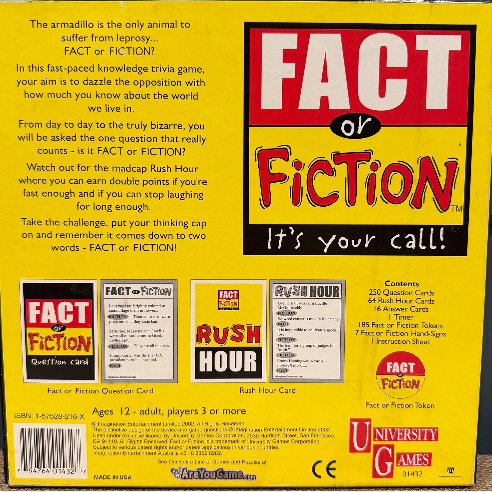 Fact or Fiction Board Game University Games 2002 Trivia It’s Your Call 01432