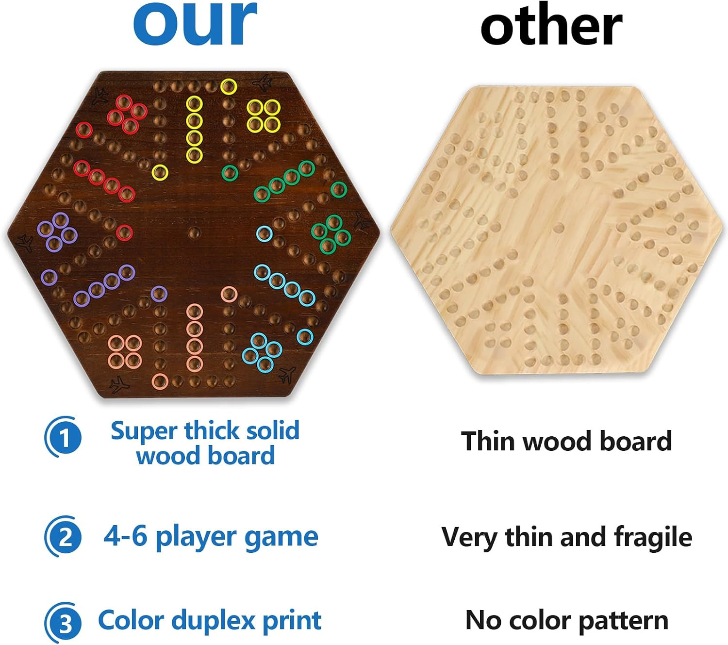 Marble Board Game, 15″ Double-Sided Painted Wooden Waho Speed Trackway Board