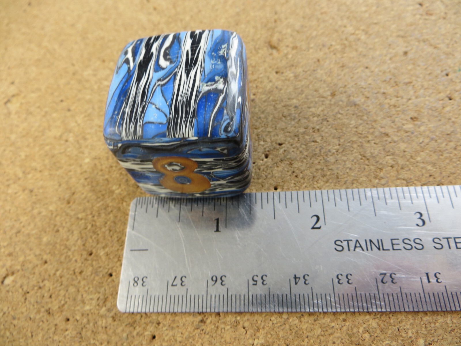 Jena’s Handmade Backgammon Doubling Cube Blue Gold Black Wht One of A Kind #269