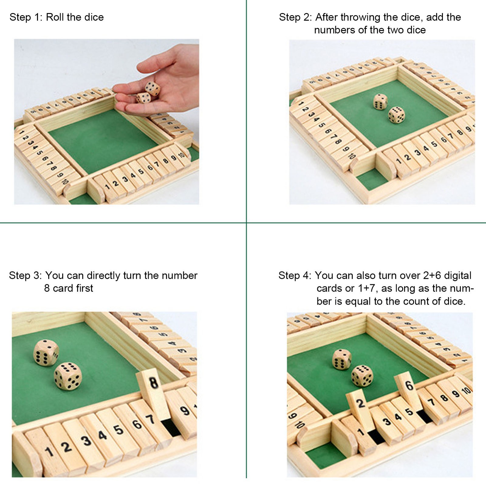 Wooden Number Shut the Box Dice Game Set Ideal for 4 Players Family Party Game
