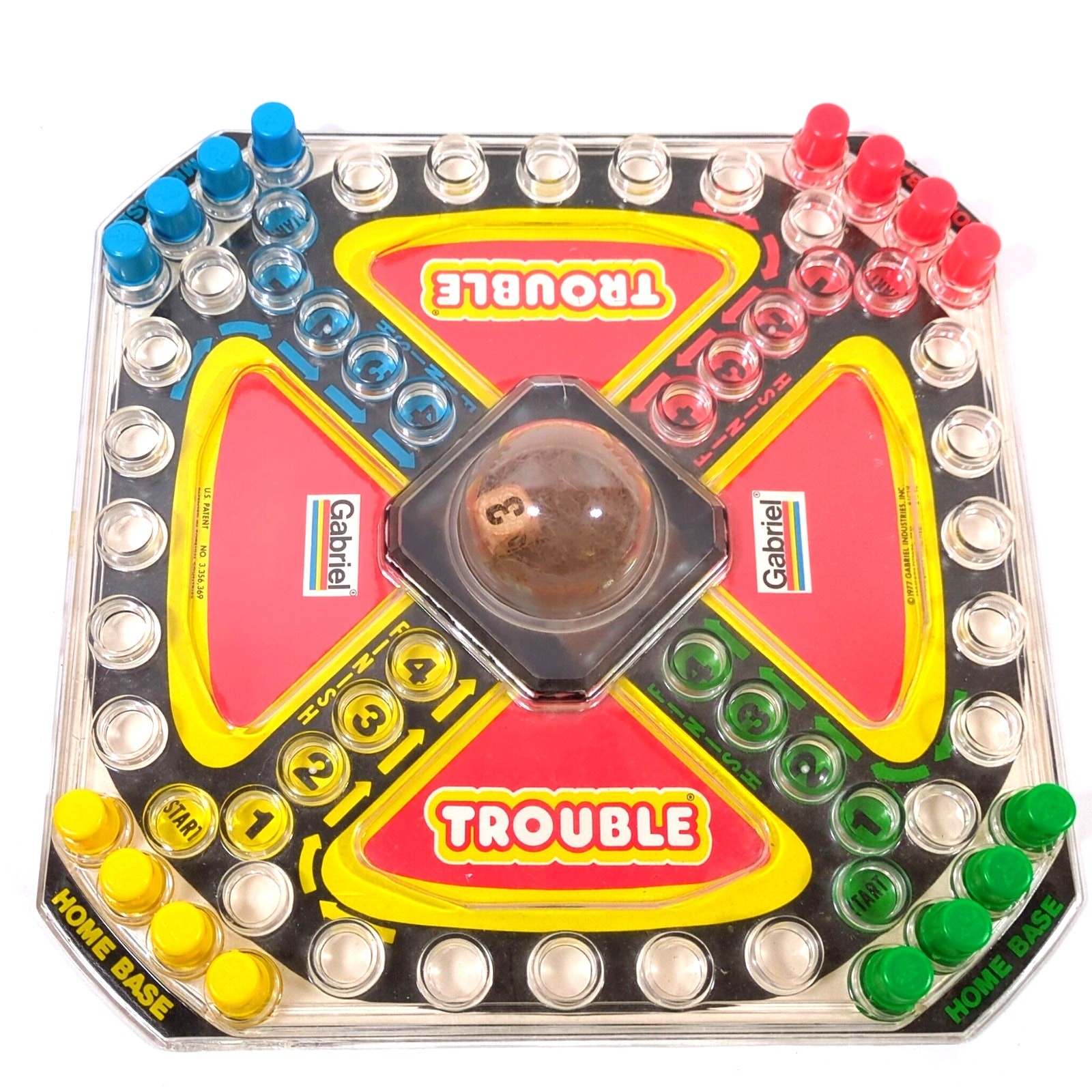 Vintage 1977 Trouble Board Game – Gabriel Pop-O-Matic – COMPLETE – GOOD