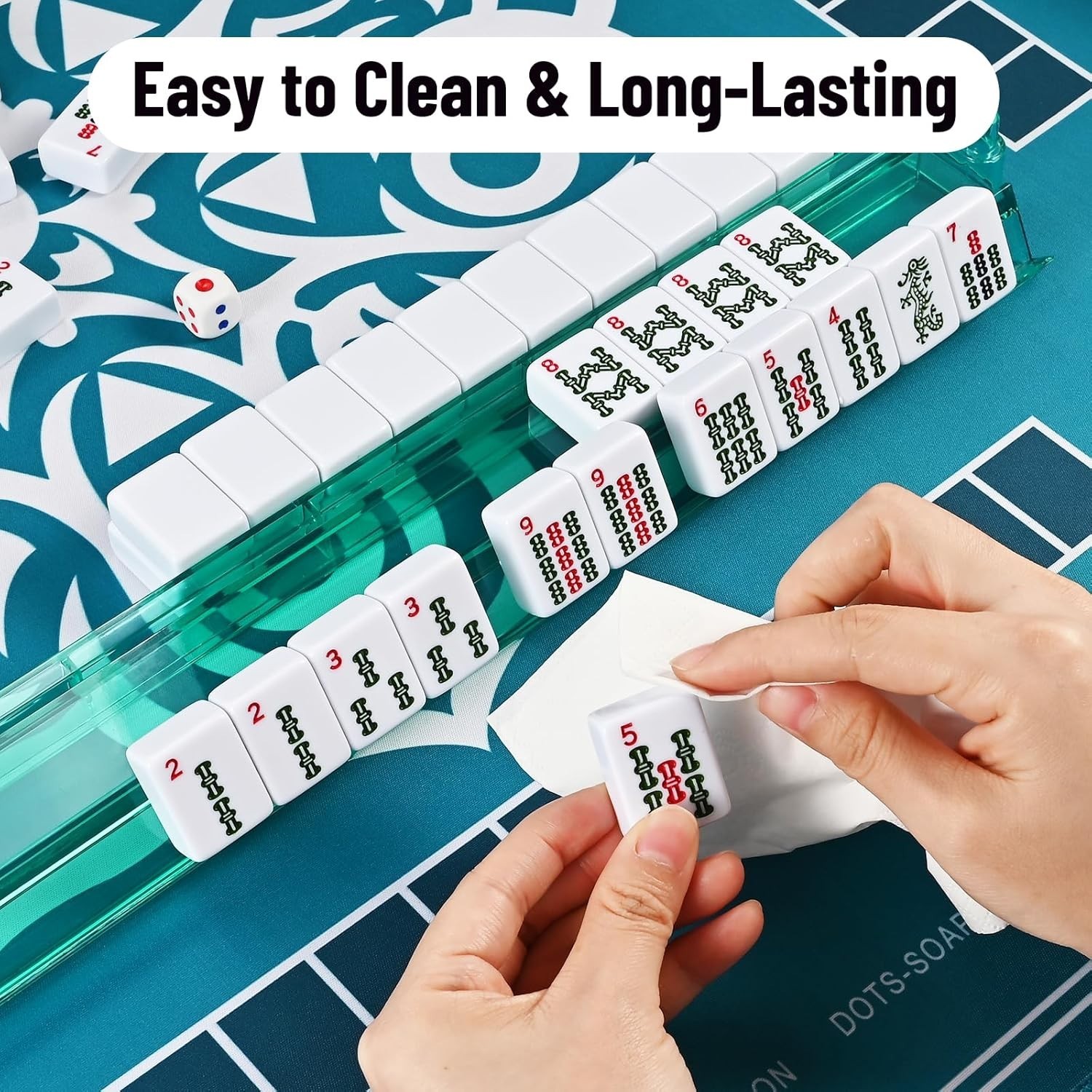 American Mahjong Set 166 White Tiles 4 Racks Pushers Red Carry Bag