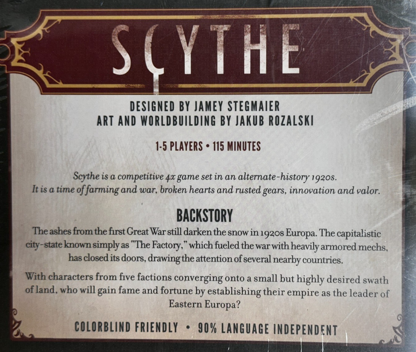 Stonemaier Games SCYTHE Board Game STM600 1-5 Players 115 Minutes – NEW Sealed