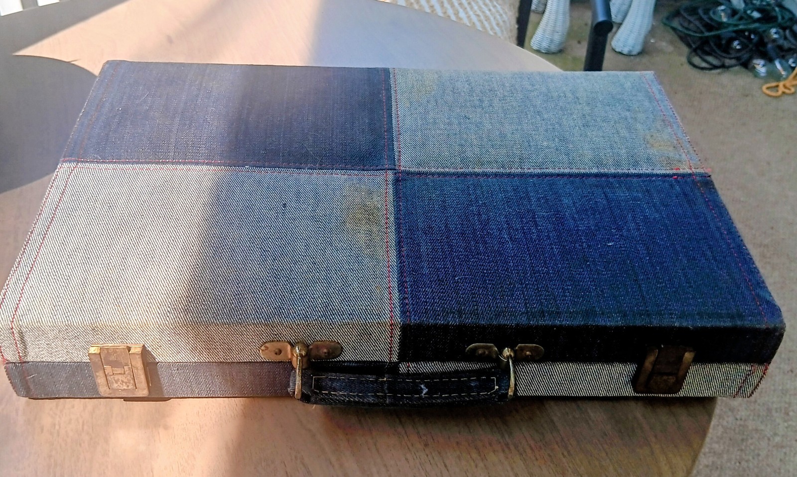 Vintage Aries Beverly Hills Boho Denim 16in Travel Backgammon Set Super Cute!