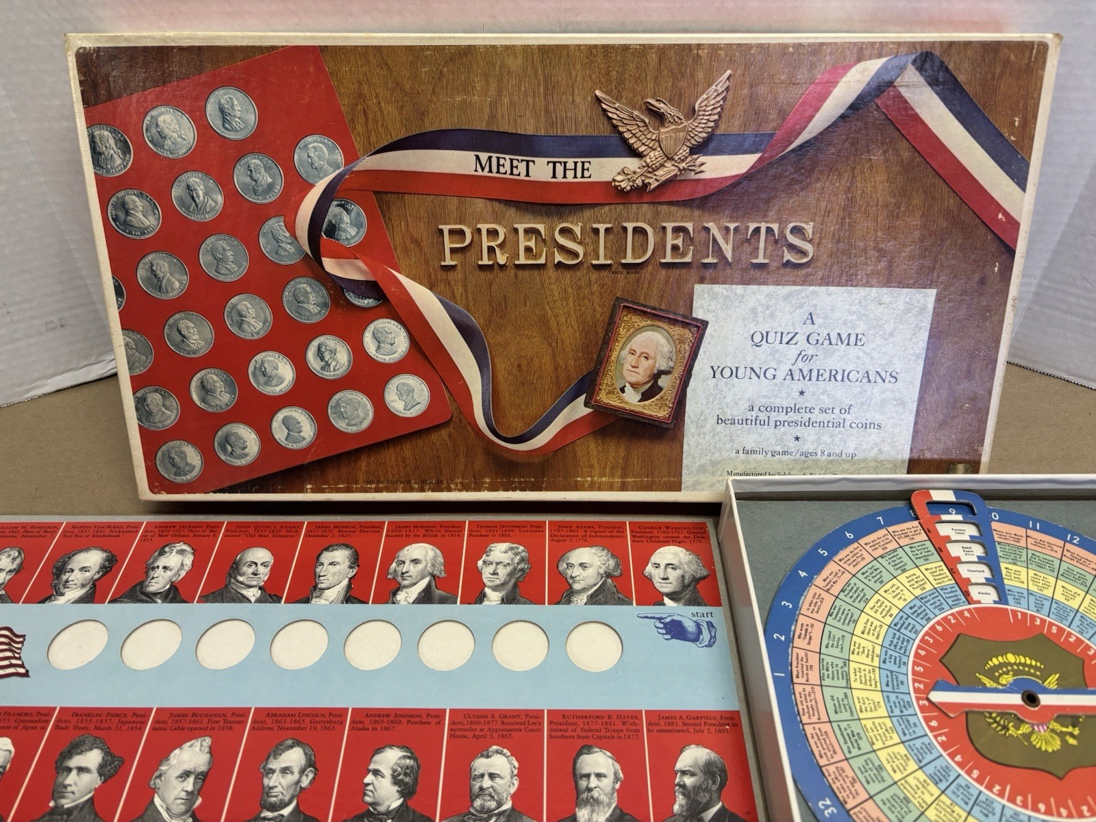 MEET THE PRESIDENTS 1965 QUIZ GAME, COMPLETE, SELCHOW & RIGHTER CO.