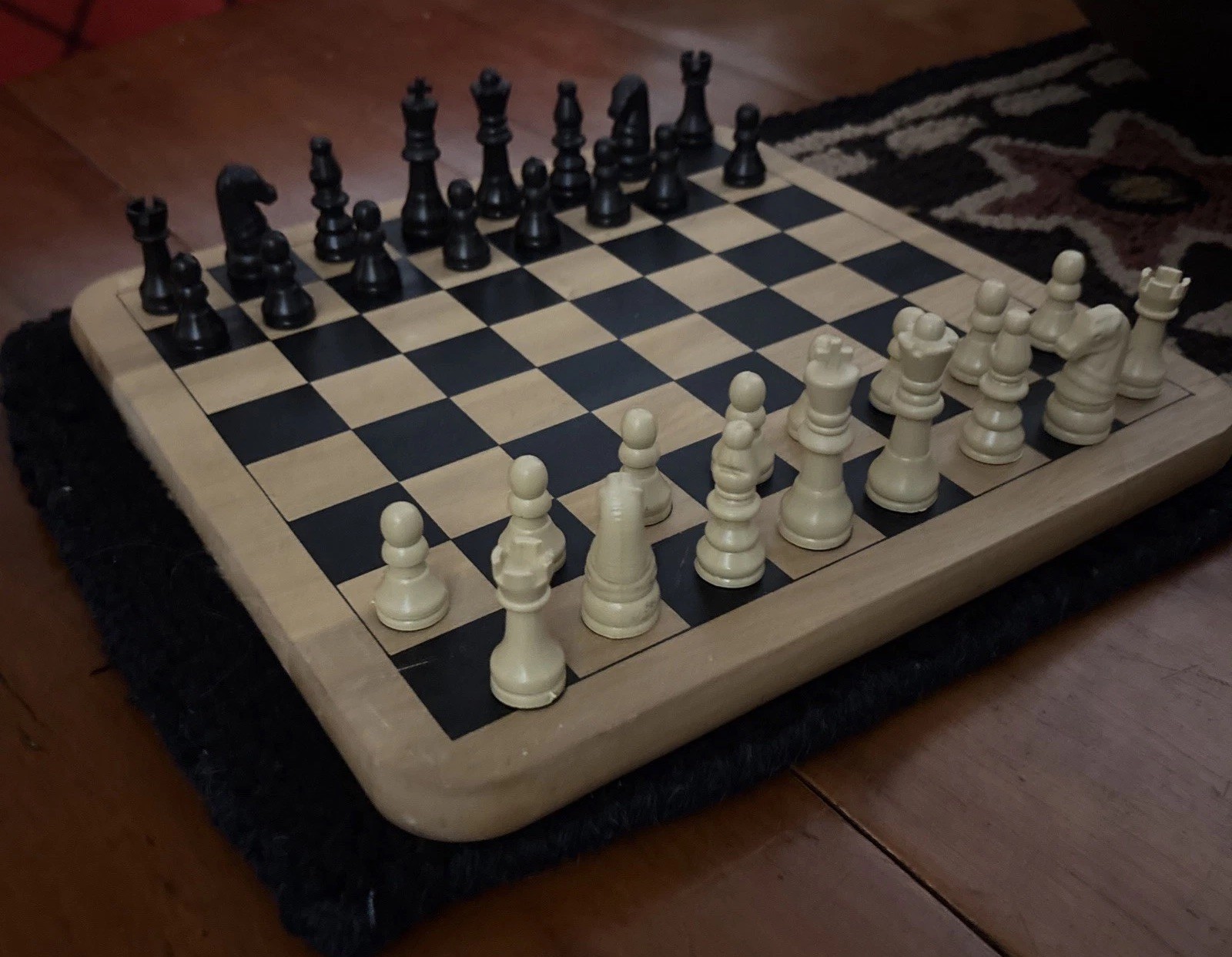 Vintage Wooden Painted Reversible Chess/Checkers/Pachesi Board Game 11″