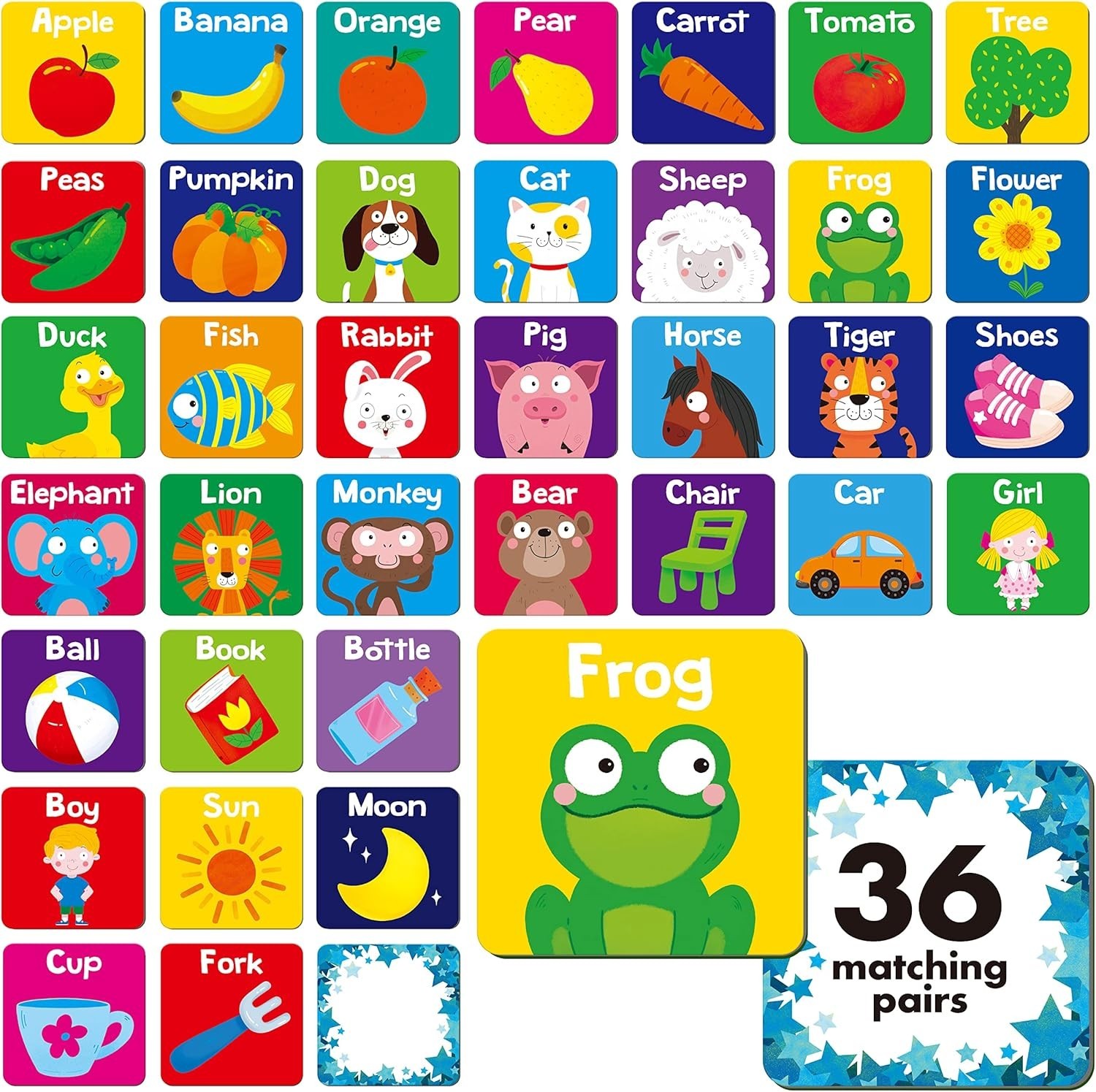 Bright & Engaging 72 PCS Matching Cards – Ideal Educational Toy for Kids