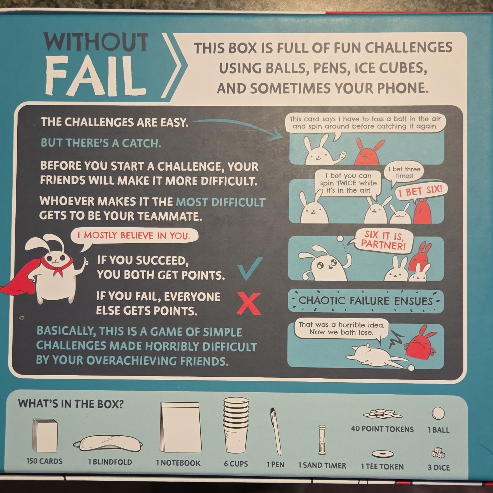 Exploding Kittens Without Fail Challenges Party Game w/ Dice & Sand Timer 2+ 10+