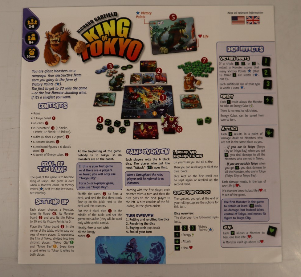 IELLO King of Tokyo Board Game Complete Open Box Richard Garfield 2014