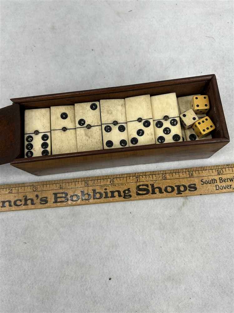antique dominoes 27 & dice box Civil War Era hand made original period 1800