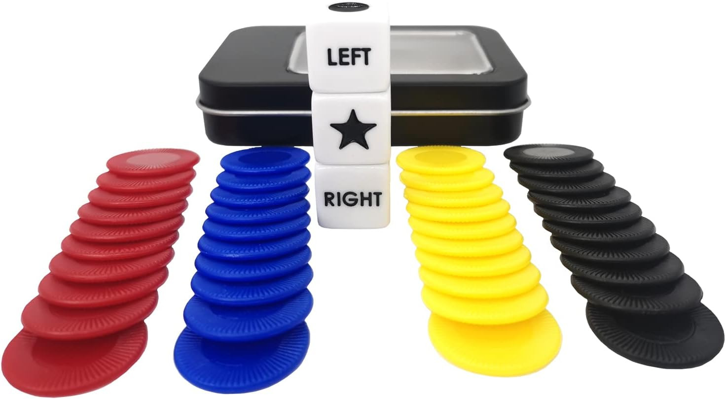 Left Right Center Dice Game Prime Set with 3 Dices + 40 Chips.Left on The Produc