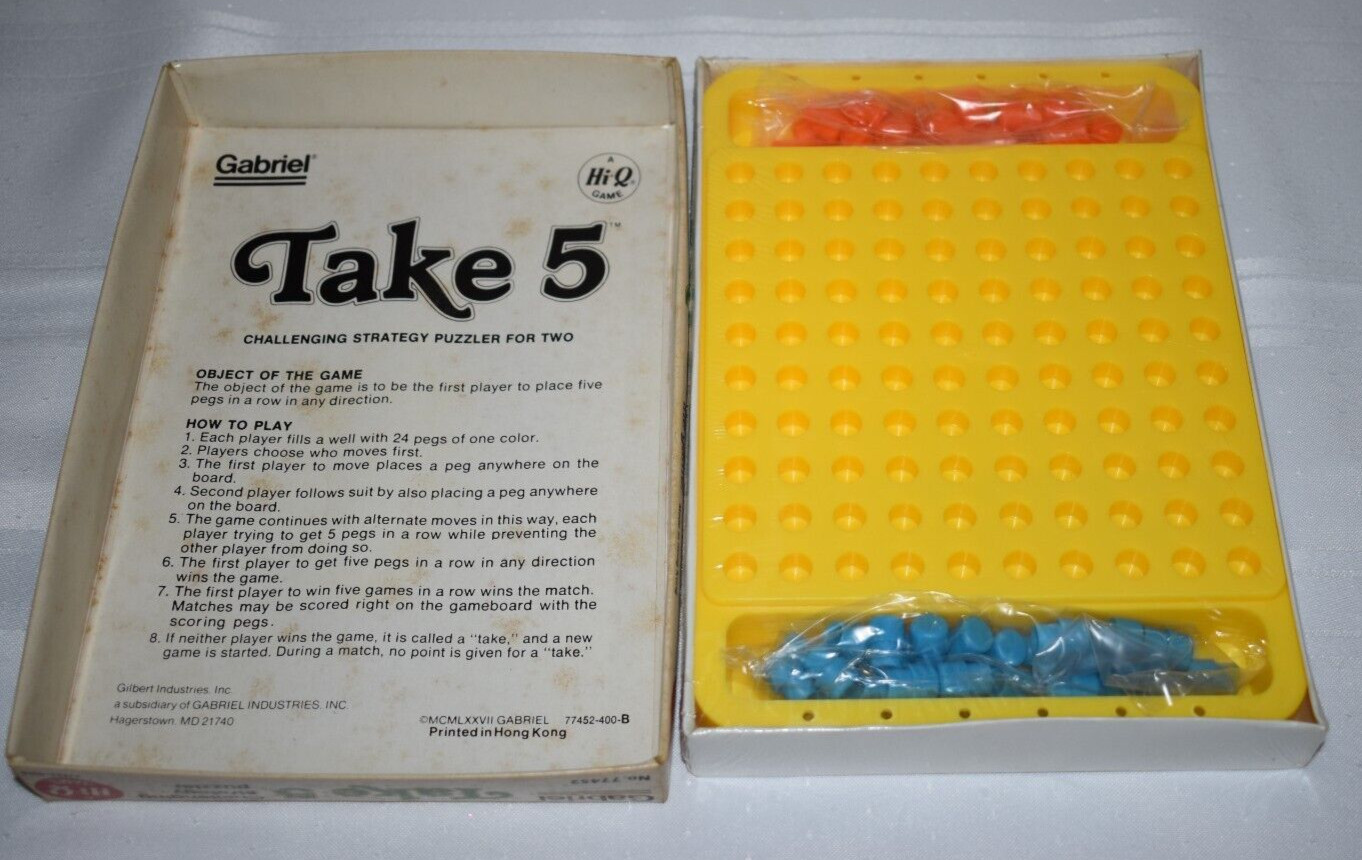 1977 TAKE 5 Gabriel Strategy Game Hi-Q Puzzle Vtg w/Instructions New HONG KONG