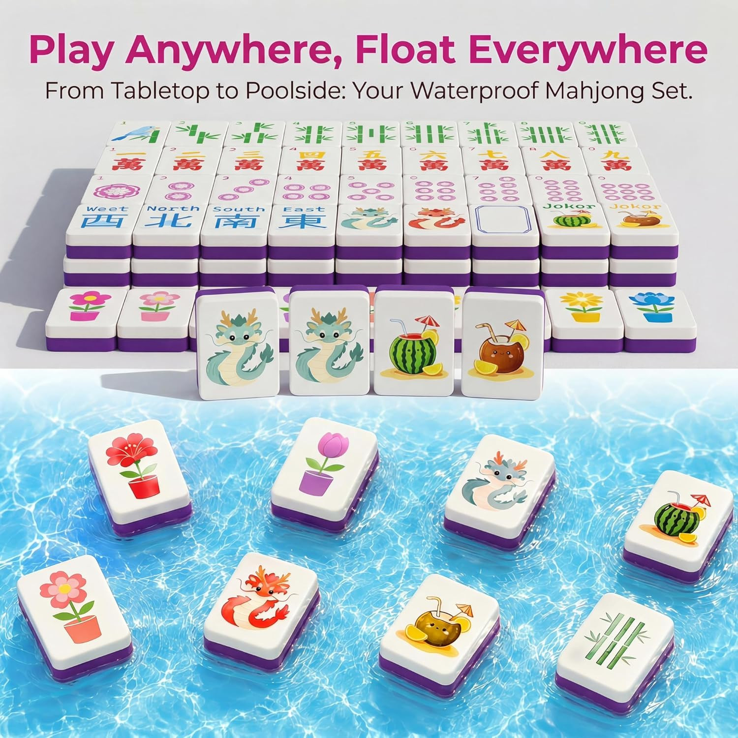 Floating Mahjong Tile Set for Pool,160 American Mahjong Tiles Waterproof EVA Foa