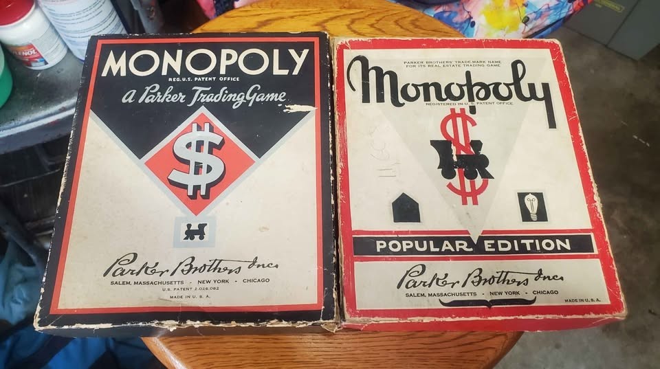 2 Vintage 1930s-1940s Monopoly Game Lot Both Sets Pre-War & Wartime Wooden Piece