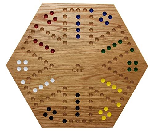 Solid Oak Double Sided Marble Board Game Hand Painted by Cauff (20 inch)