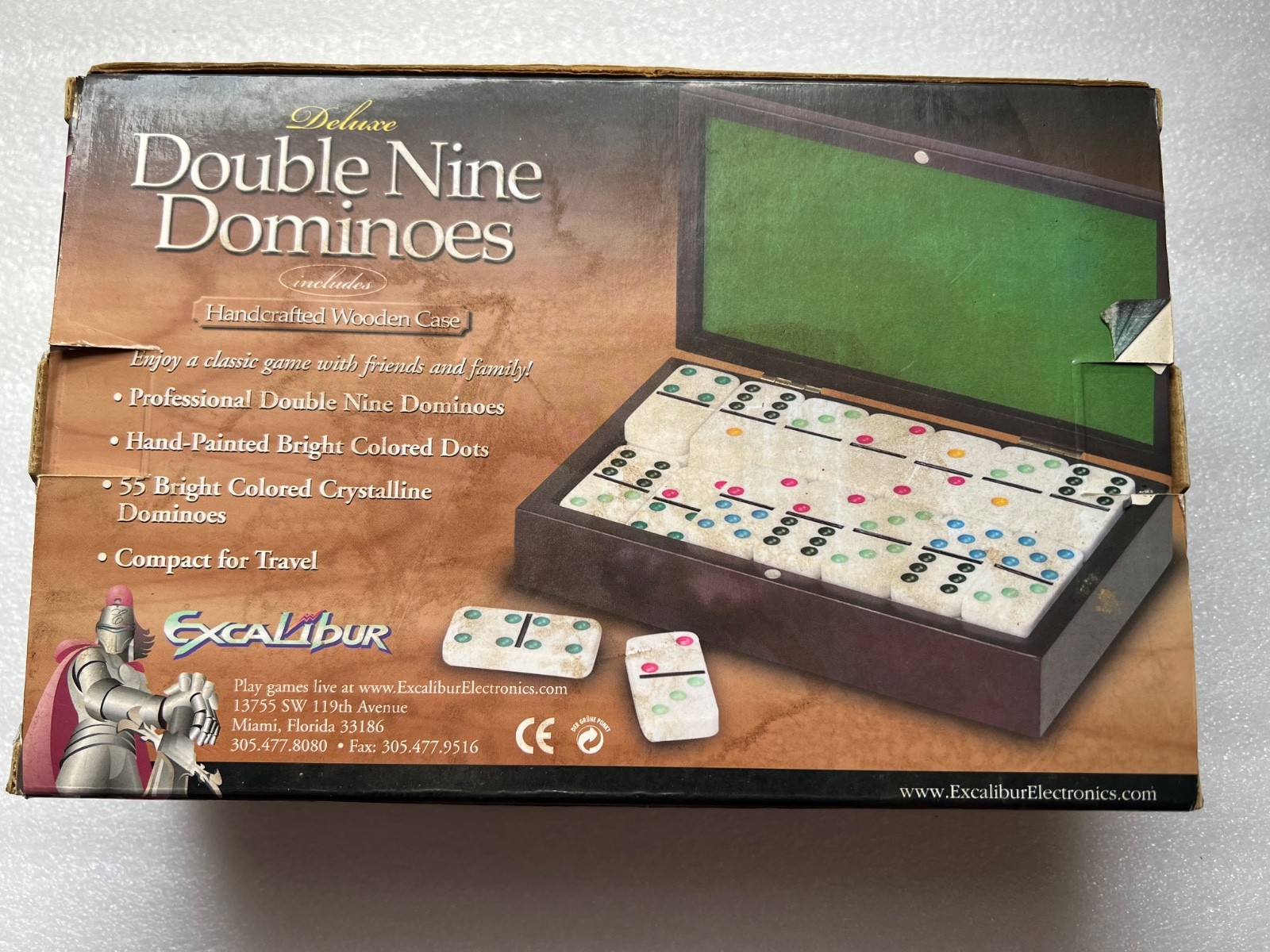 Excalibur Deluxe Double Nine Dominoes Wooden Case Sealed Tiles Complete