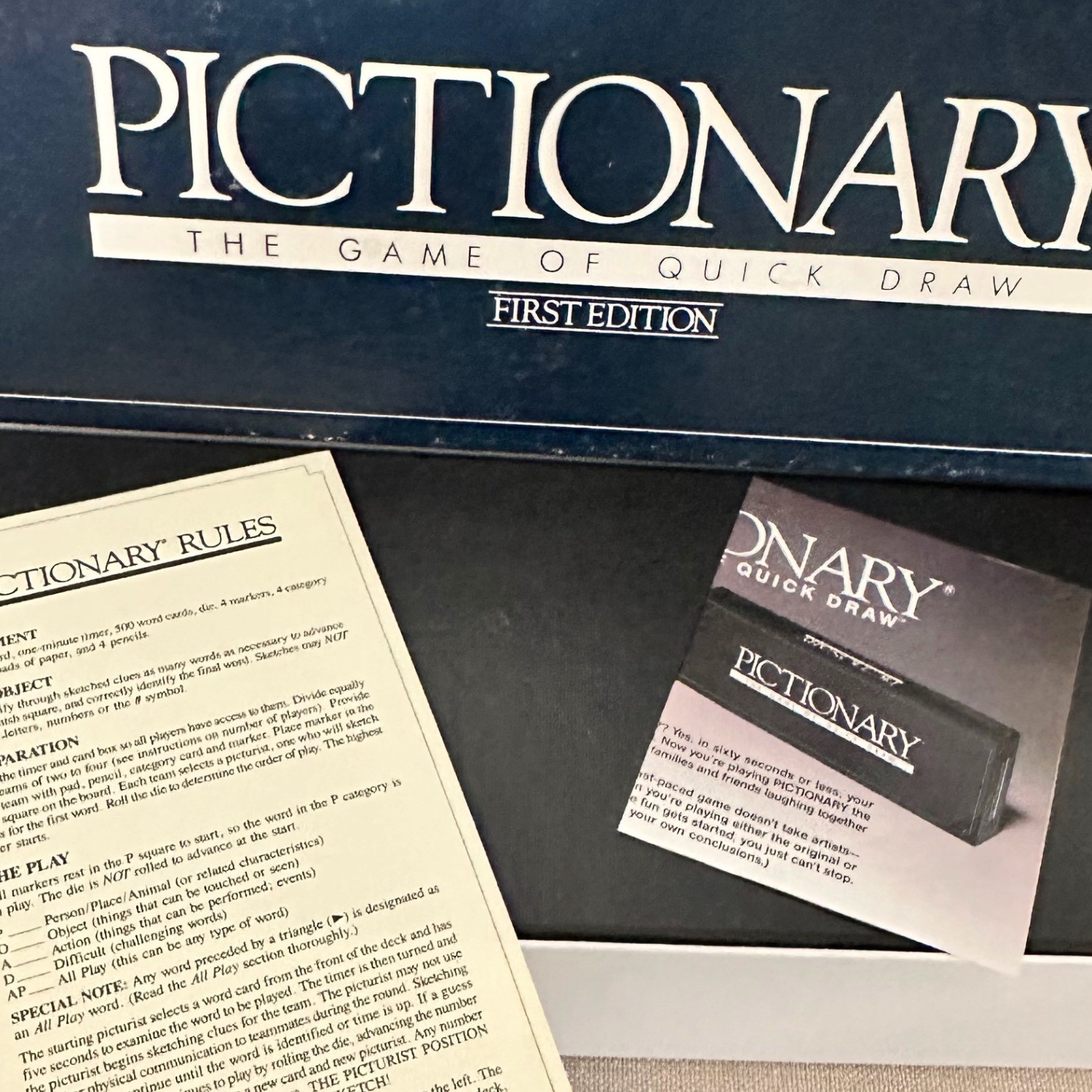 Pictionary Board Game First Edition 1985 Blue Box Vintage Good Condition Classic