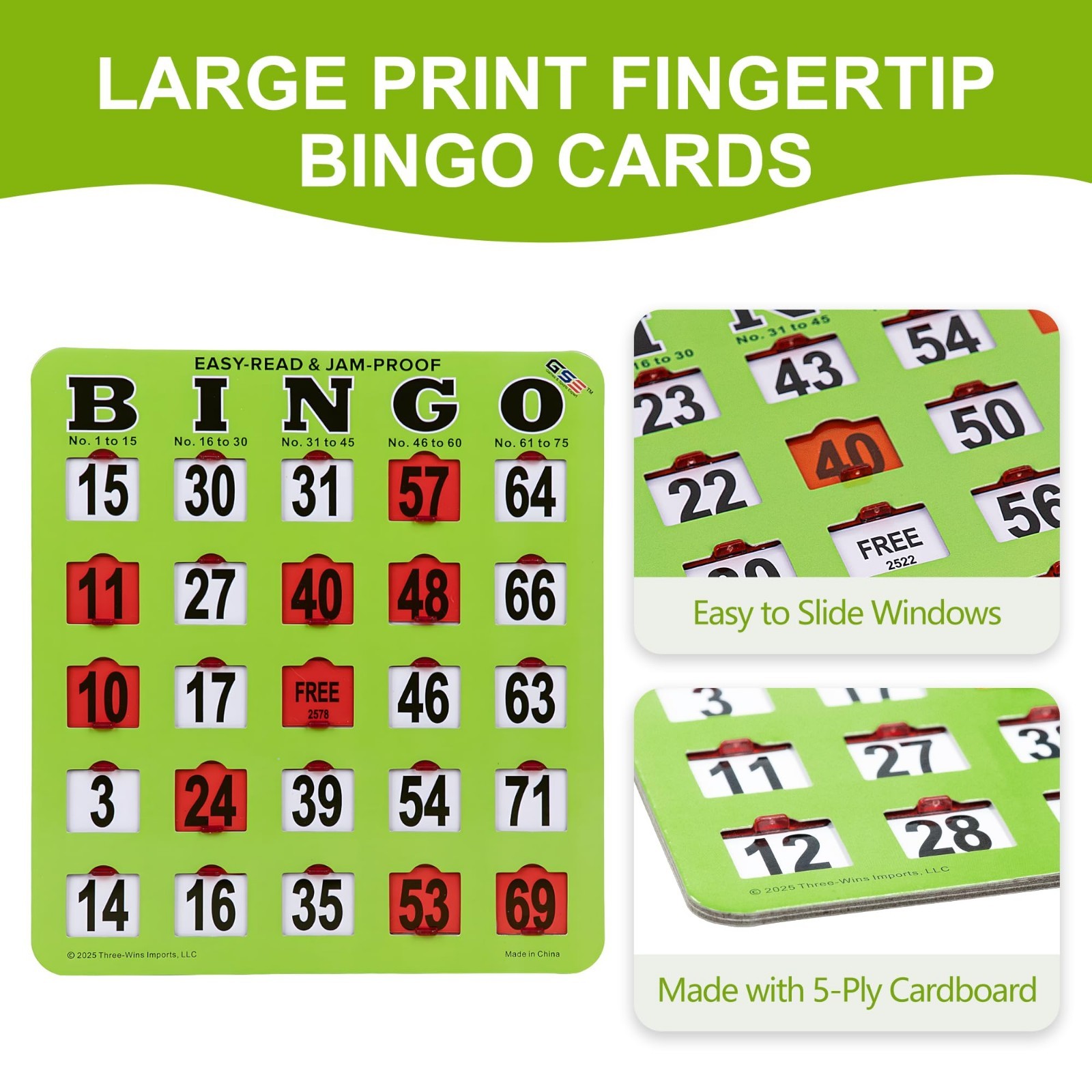 Jumbo Easy-Read Shutter Slide Bingo Cards – 10-Pack Reusable Bulk Set