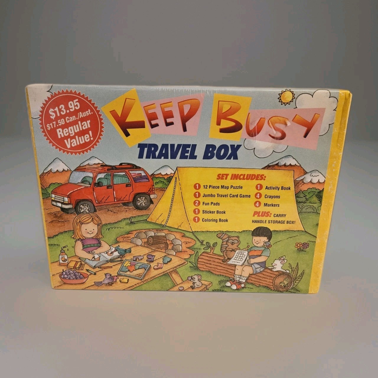 Keep Busy Travel Box Fun on the Run Coloring Book Puzzles Fun Pads Stickers NEW
