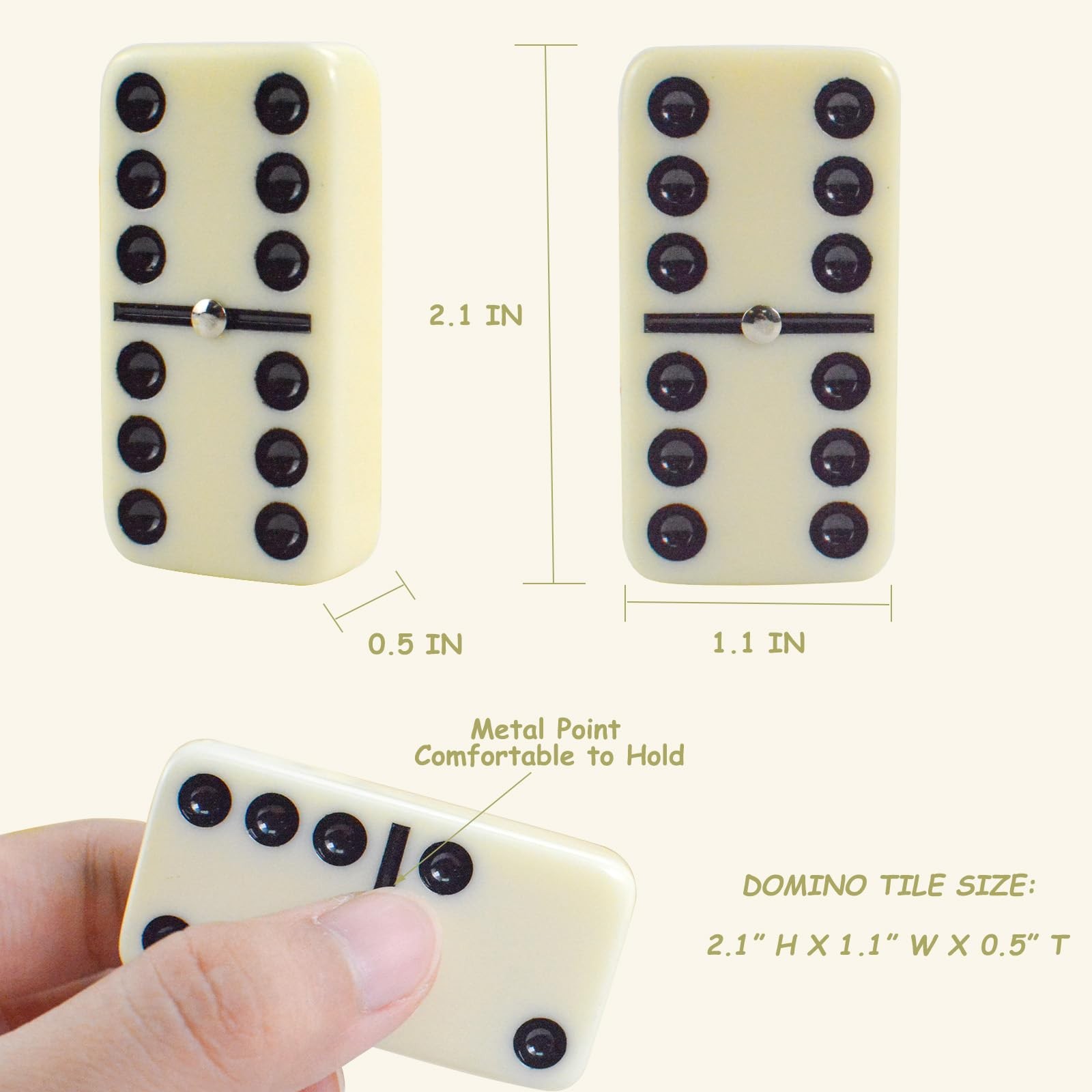 Vovotuzzi Jumbo Double 6 Dominoes Set For Adults Kids – 28 Ivory Domino Tiles 4