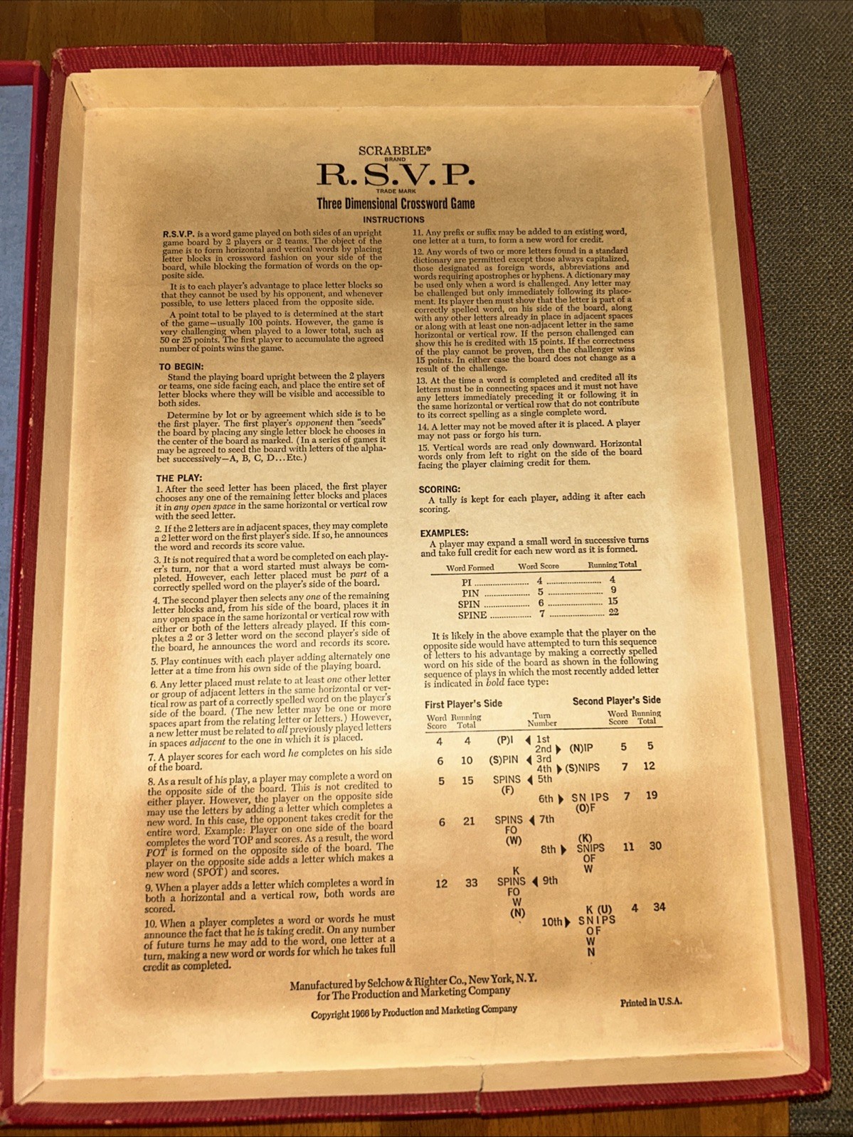 SCRABBLE RSVP 3 Dimensional Crossword Game (1966) Selchow & Righter COMPLETE SET