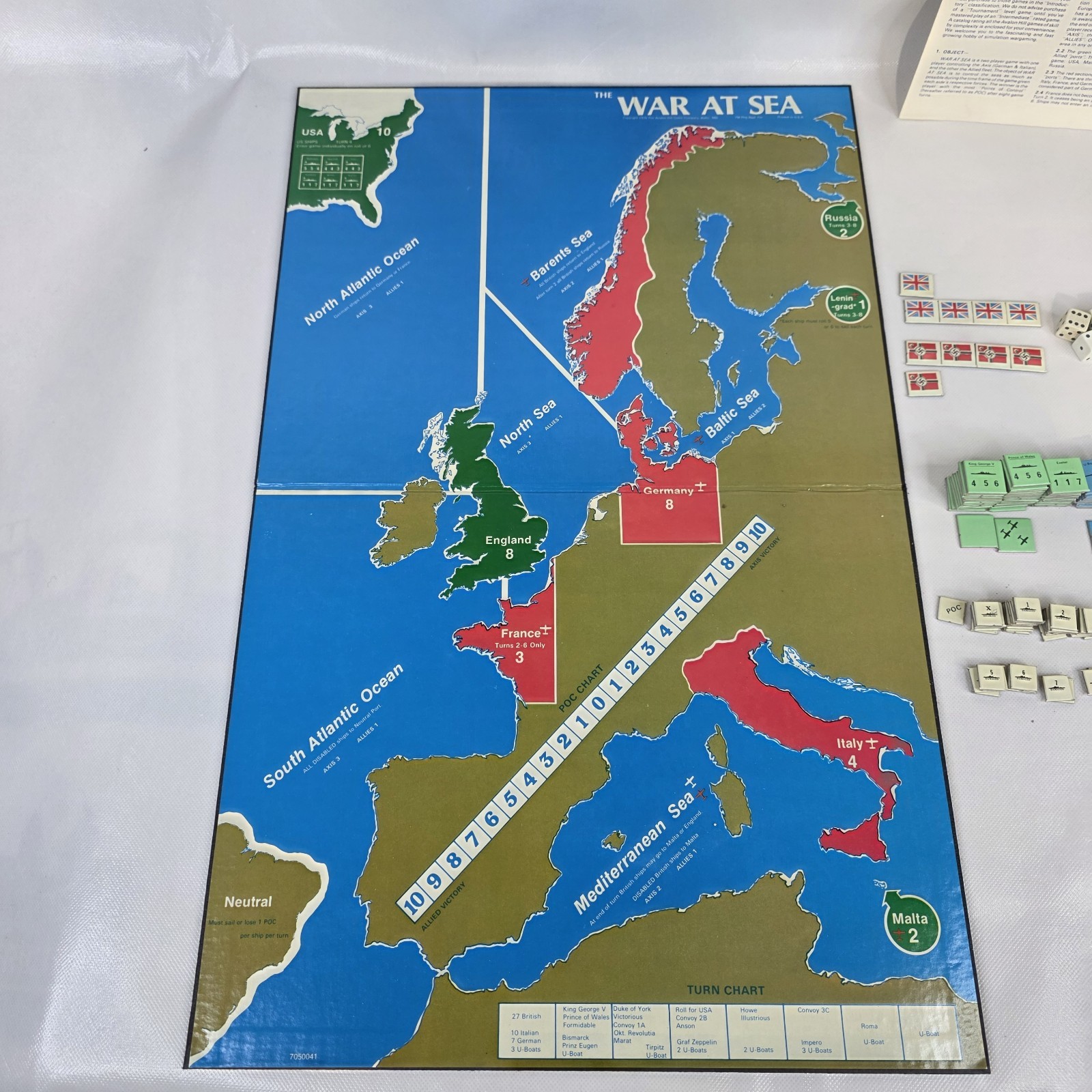 Vintage 1976 War at Sea Avalon Hill Board Game #705 – 100% Complete w/ Manual