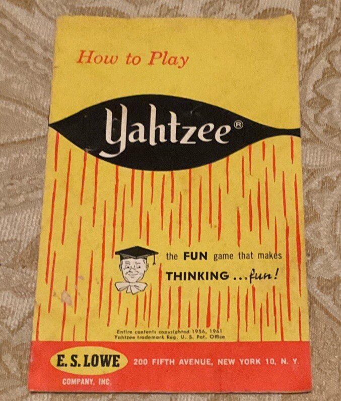Vintage 1950’s-60’s Yahtzee – Replacement Rule Book – E.S. Lowe Co