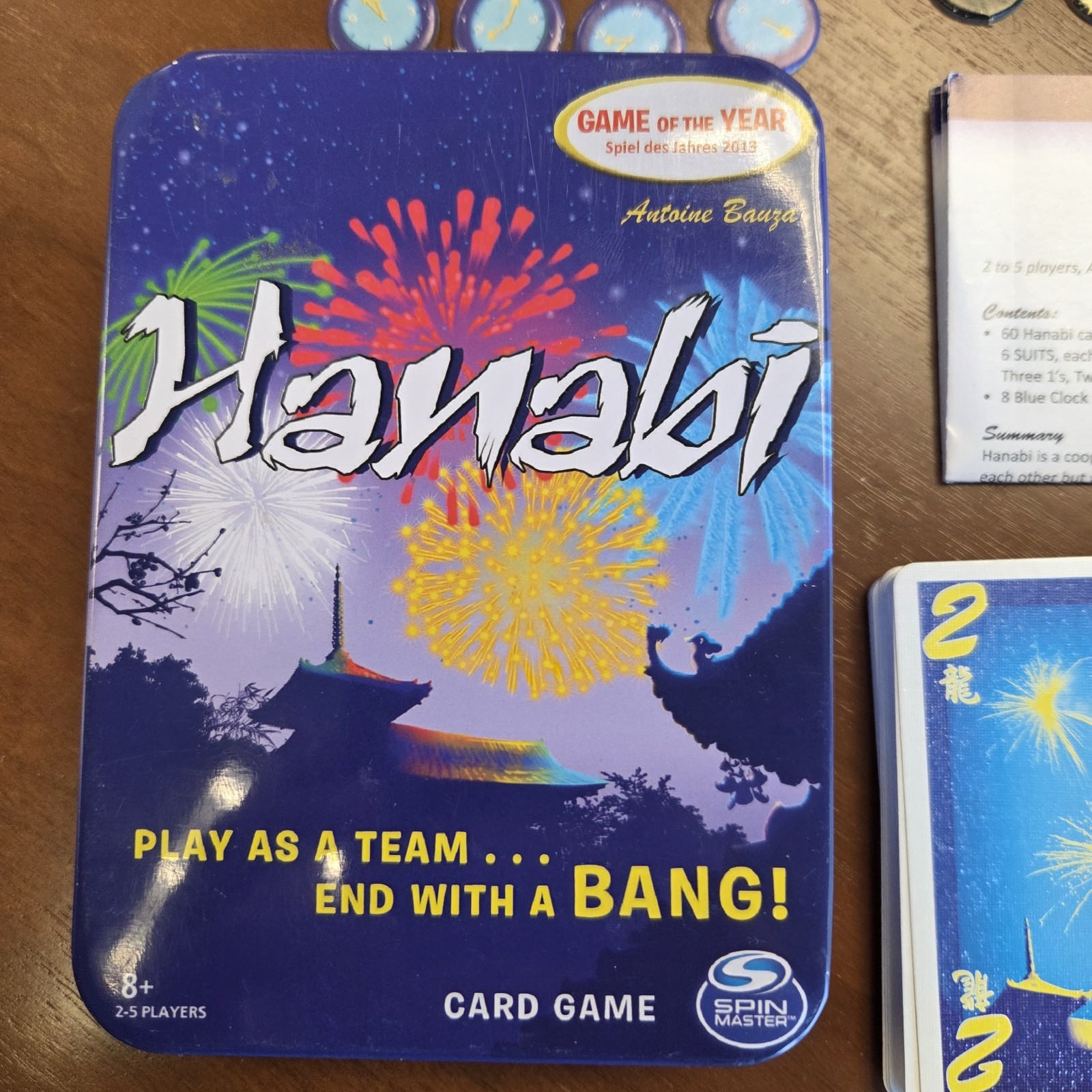 Hanabi Strategy Card Game Travel Tin Case Spin Master Complete Game Of Year 2013