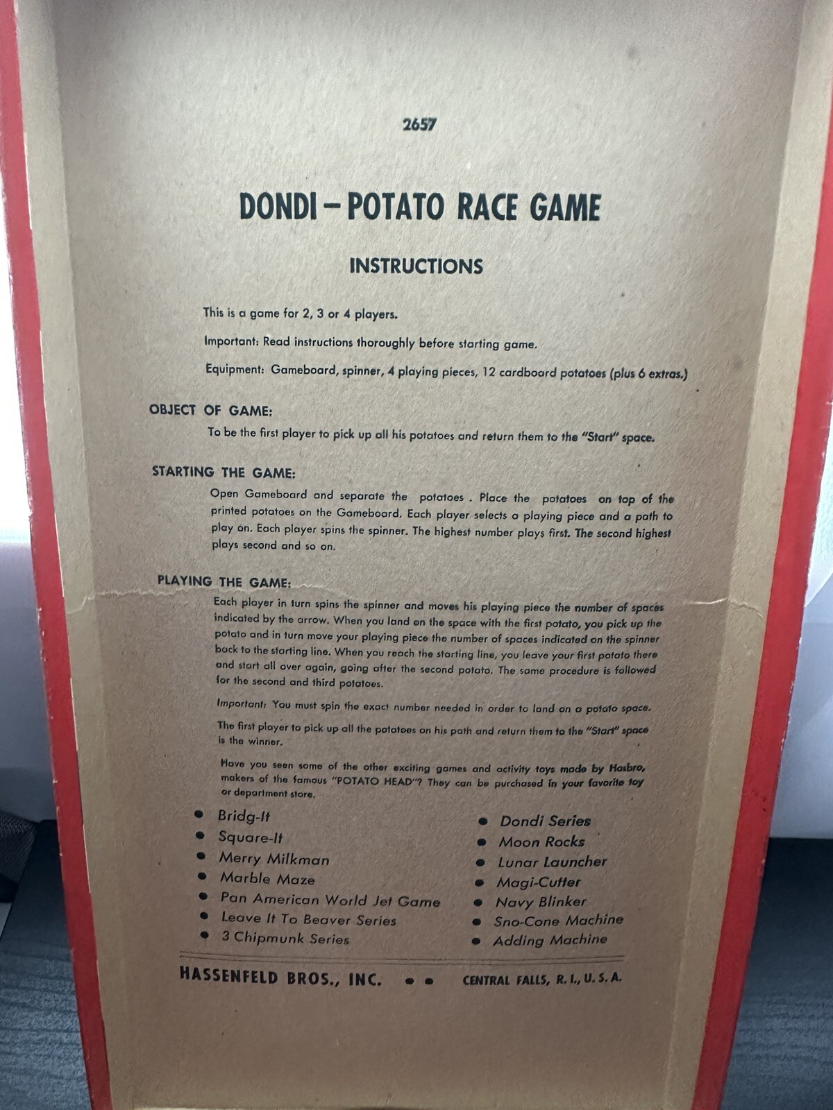 New Dondi Potato Race Board Game Vintage Hassenfeld Bros. USA 1950s