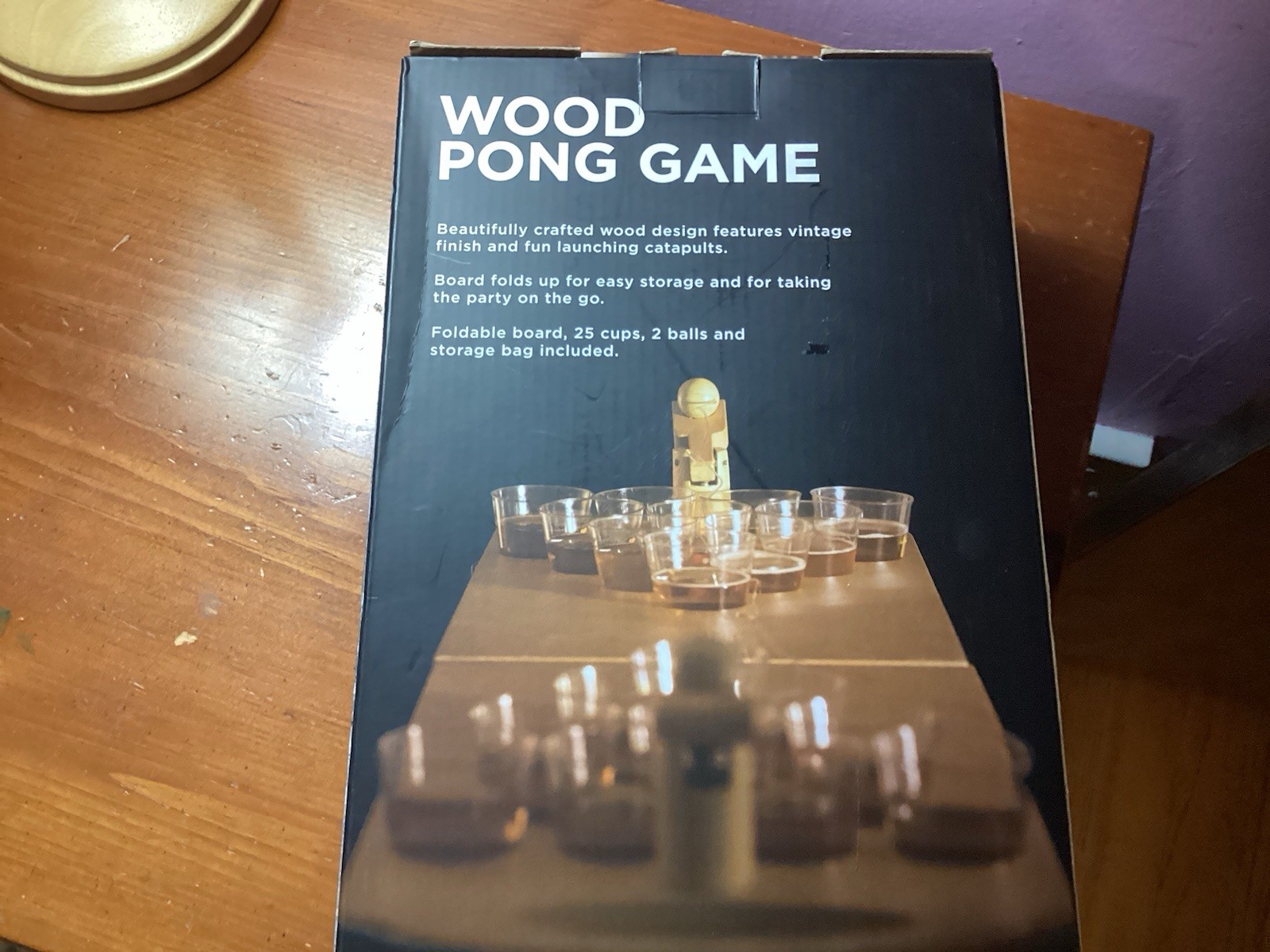 Portable Wooden Mini Beer Pong Drinking Game, New in Box