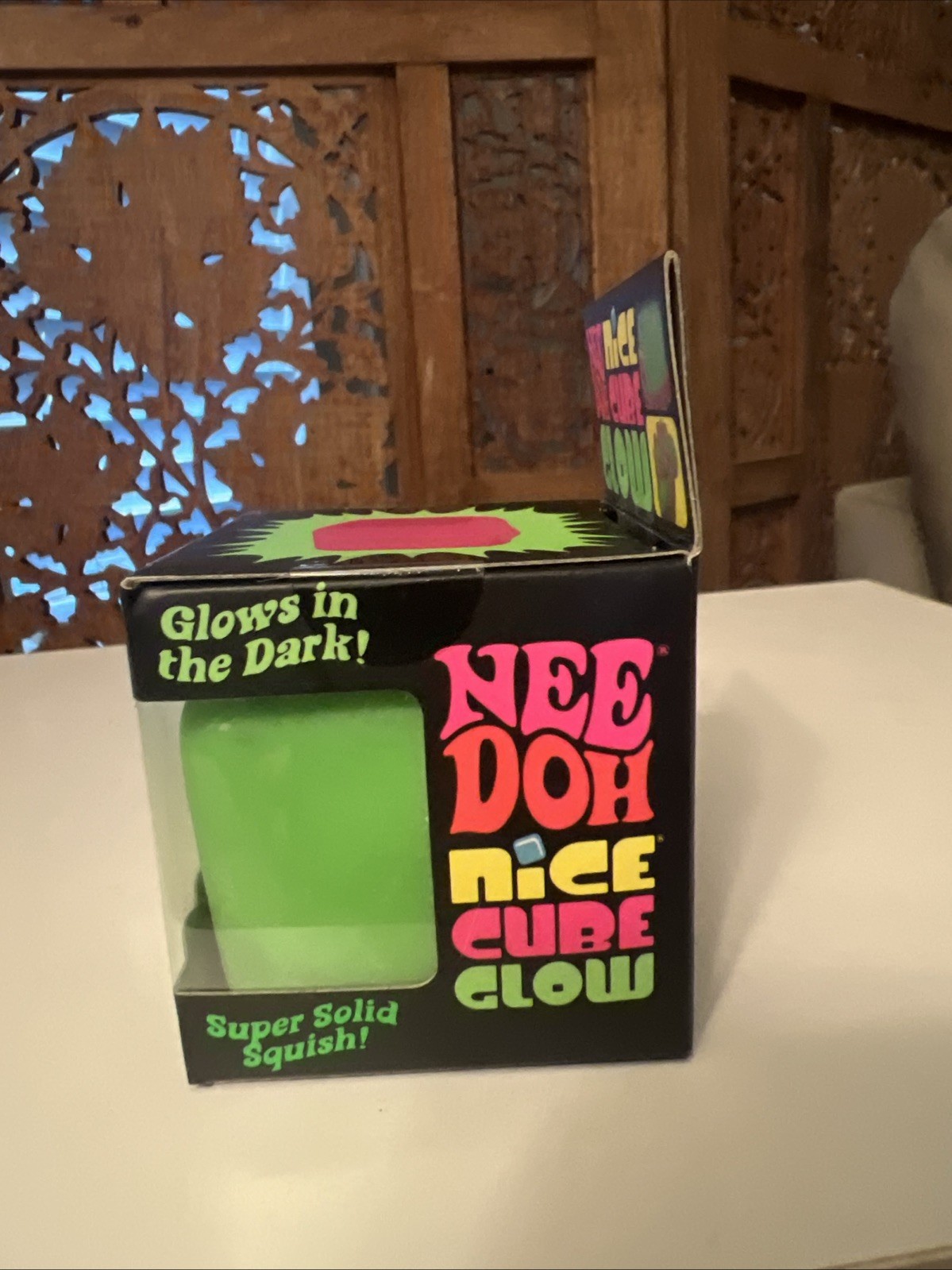 Nee Doh Schylling Needoh Nice Cube GLOW Authentic Toy GREEN New in Sealed Box