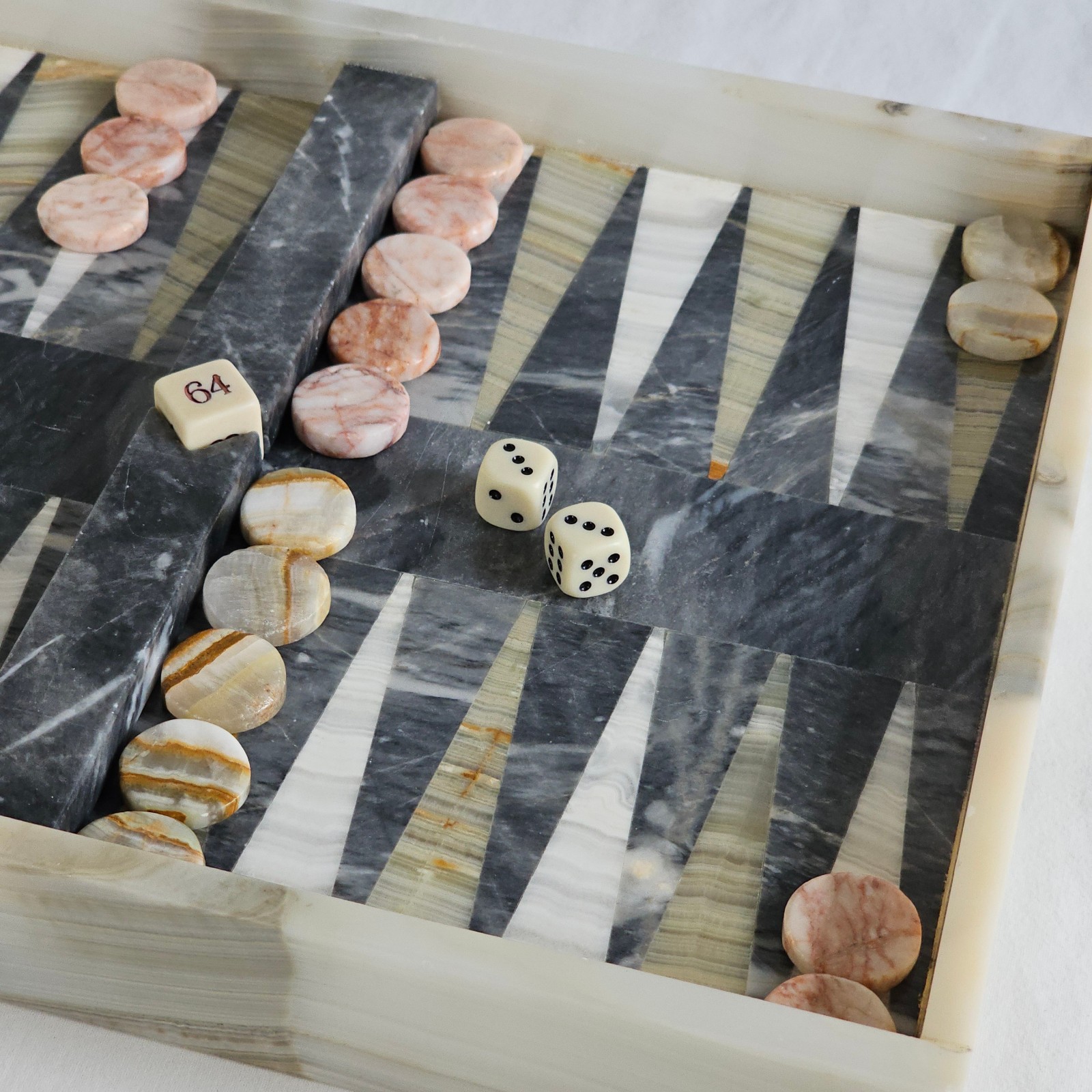 60s Italian Marble Backgammon Set Natural Stone Luxury Game Complete Set MCM