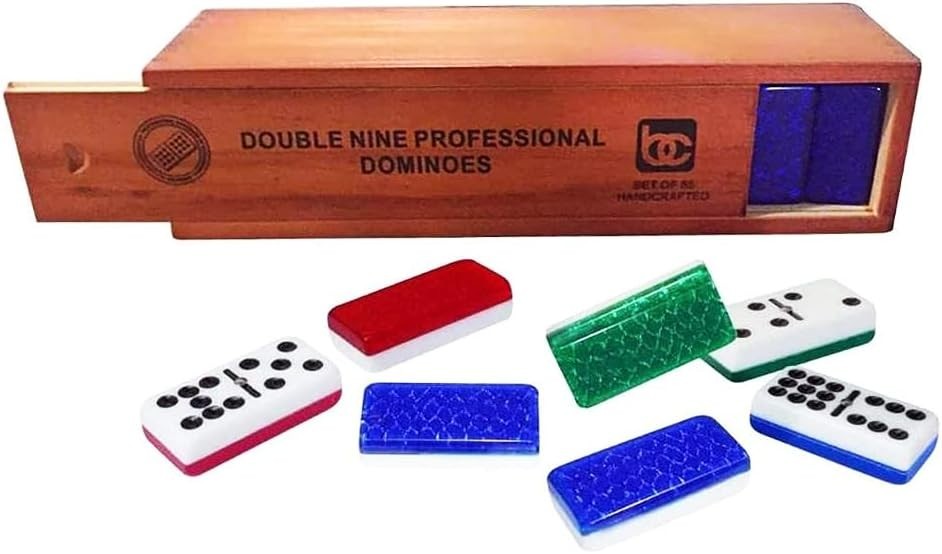 BENE CASA Double Nine Black High Gloss Dominoes Set Wood Storage Box New/Sealed