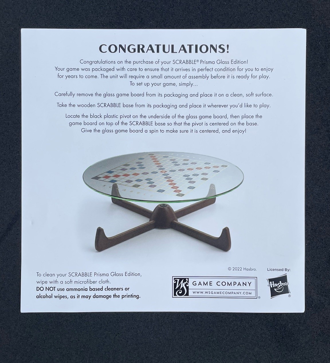 New WS Game Company Luxury Scrabble Prisma Glass Top with Wood Base Edition NIB