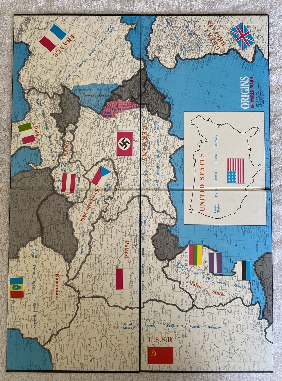 ORIGINS OF WORLD WAR II Board Game Avalon Hill Bookcase Vintage 1971 Unpunched