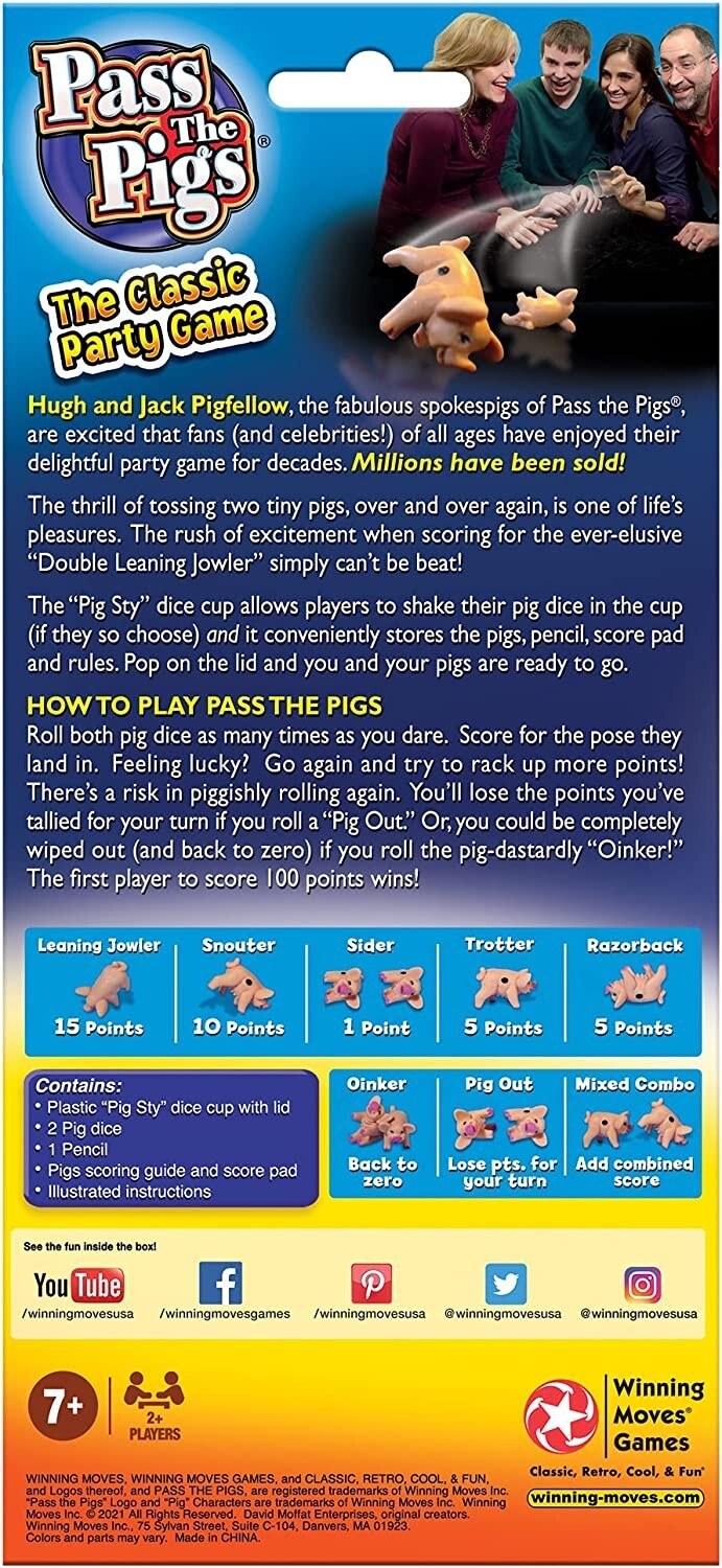 Pass The Pigs – Classic Dice Party Game – Family Game Night Kids 8+ & Adults