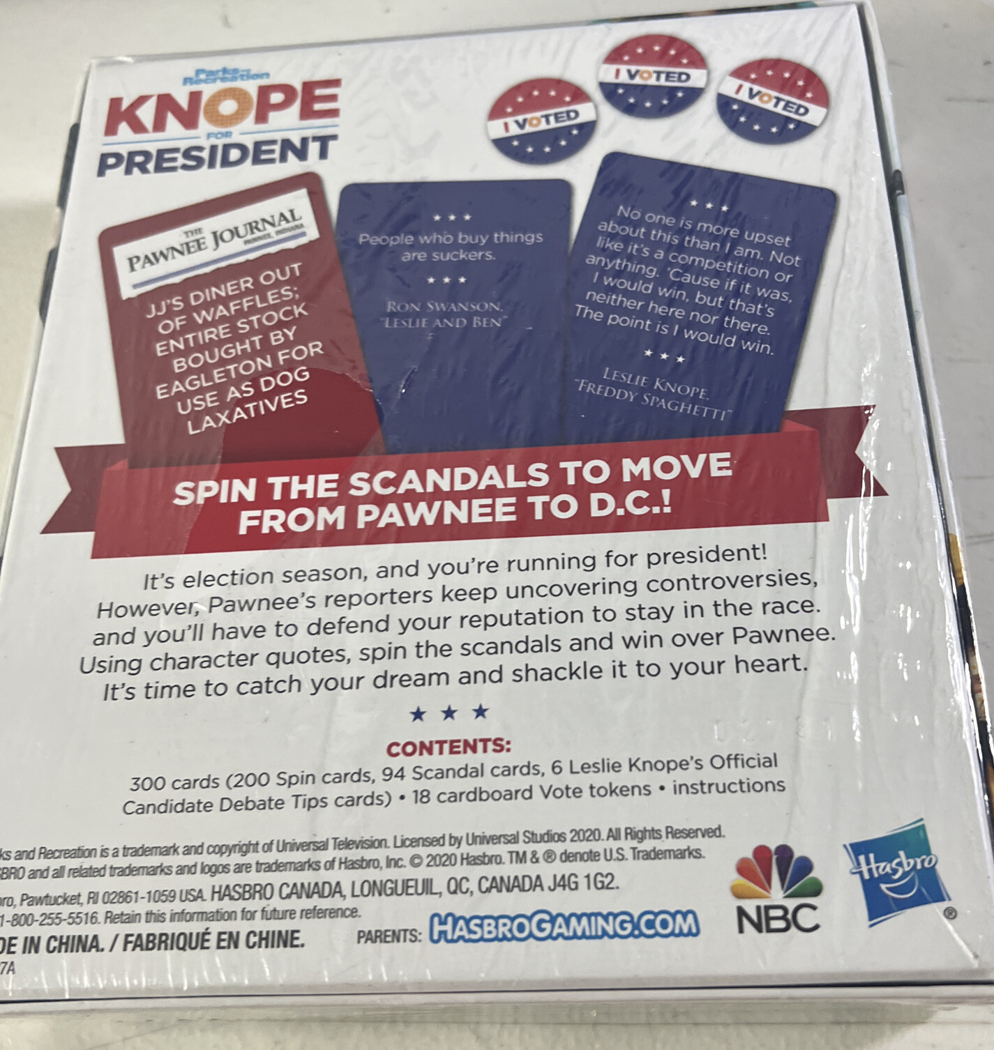 NEW Hasbro Parks & Recreation Party Card Game KNOPE For President 2020