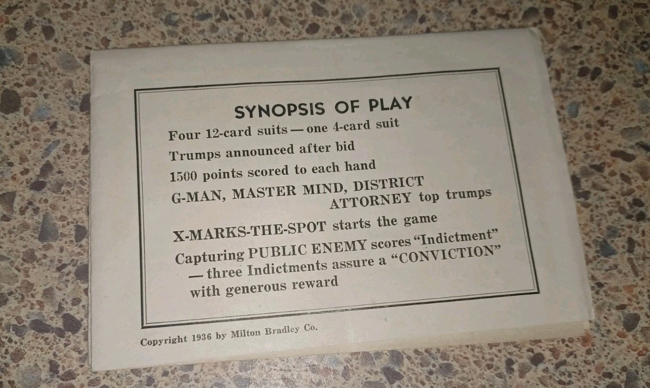 RARE Vintage Milton Bradley 1936 G-MEN Game COMPLETE W/ INSTRUCTIONS