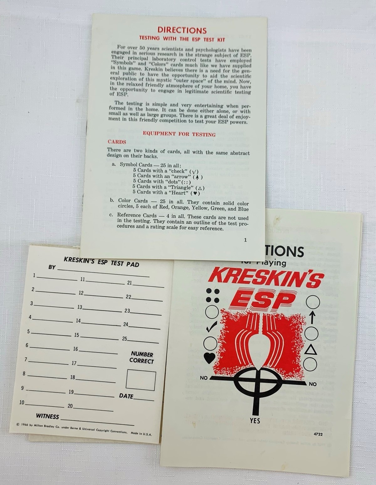 1967 Kreskin’s ESP Game by Milton Bradley Complete in Very Good Cond FREE SHIP