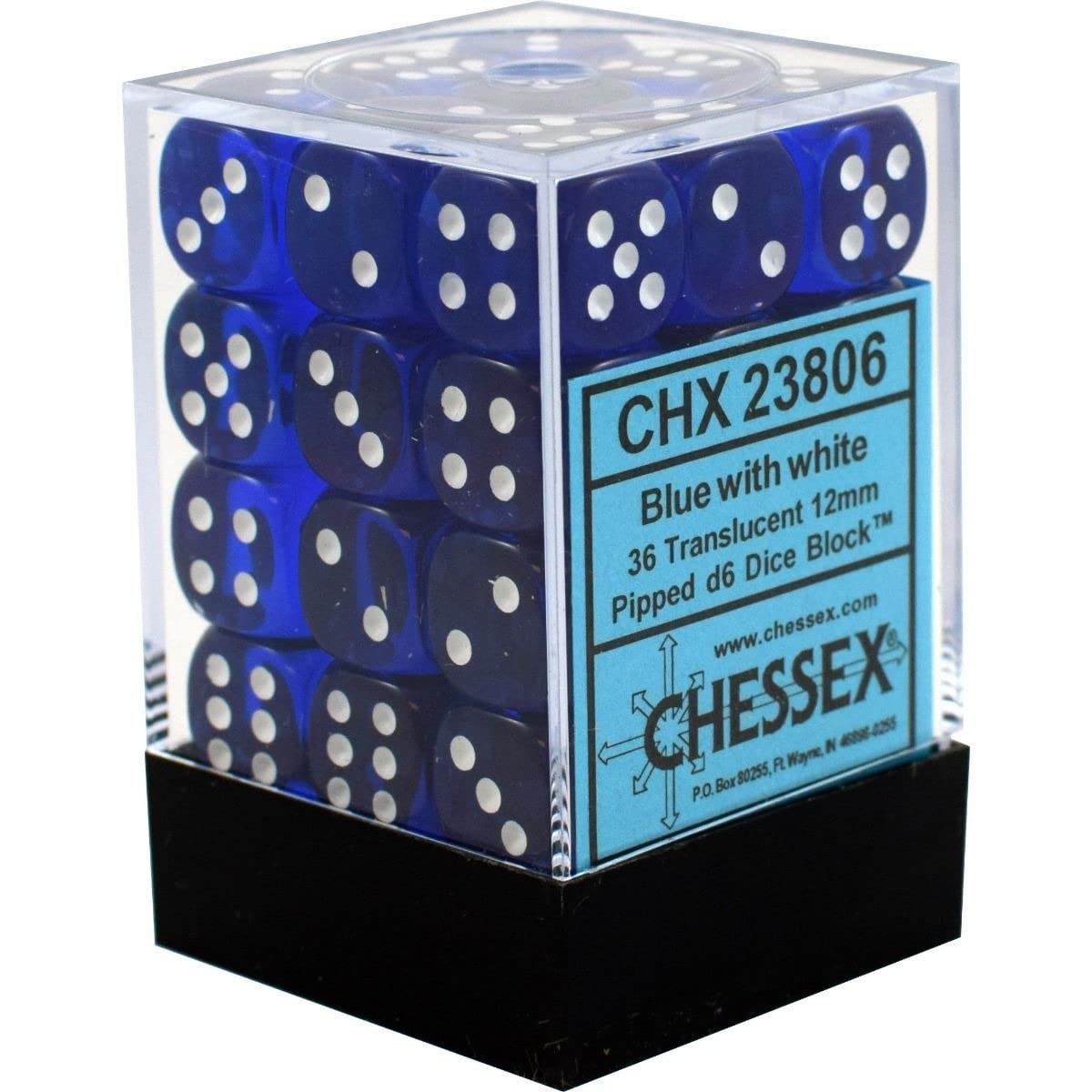 d6Cube12mm Translucent BUwh – Chessex (Pack of 36)
