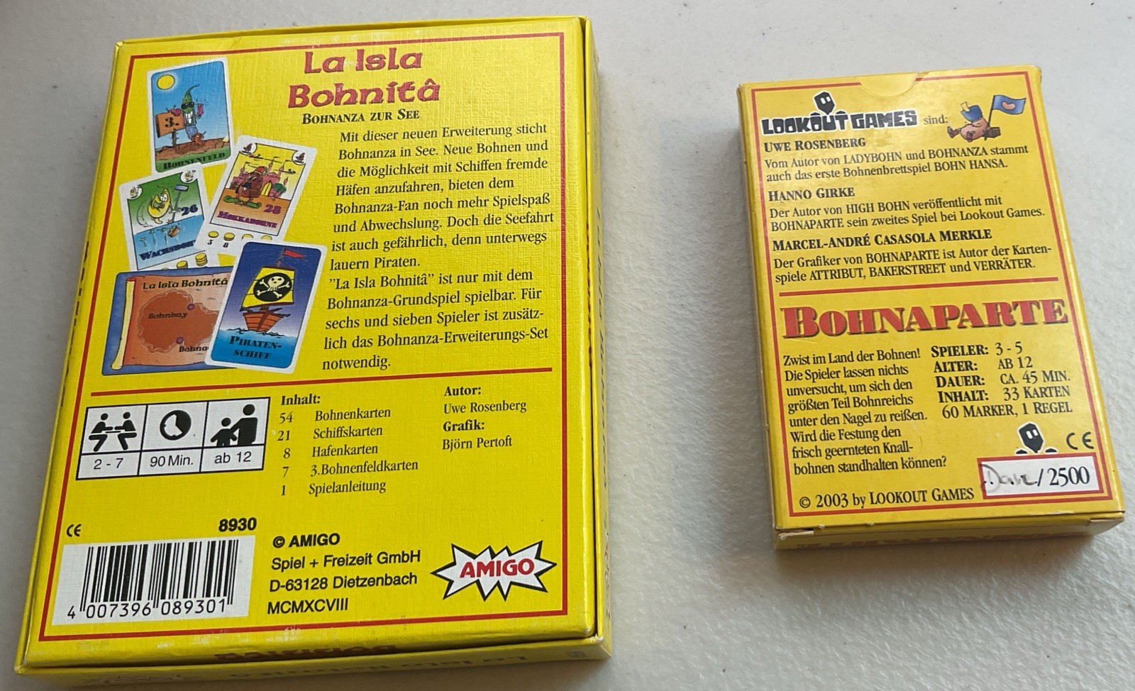 Vintage – Bohnaparte (NEW) & LA ISLAND BOHNITA – Expansions For BOHNANZA – VG+