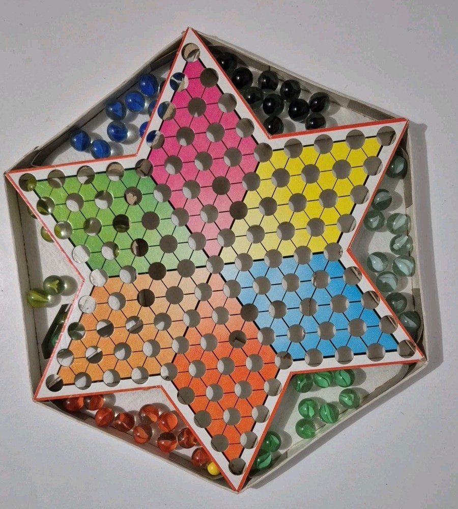 Chinese Checkers PP009 Made in China Schylling Board Game Glass Marbles Complete