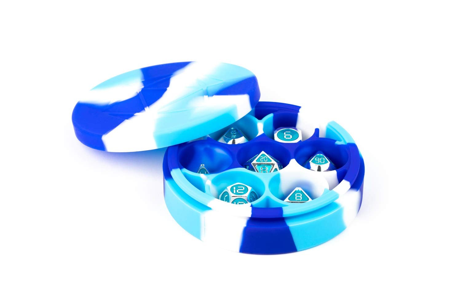 Metallic Dice Games Silicone Round Dice Case: Blue/White/Light Blue, Role Playin