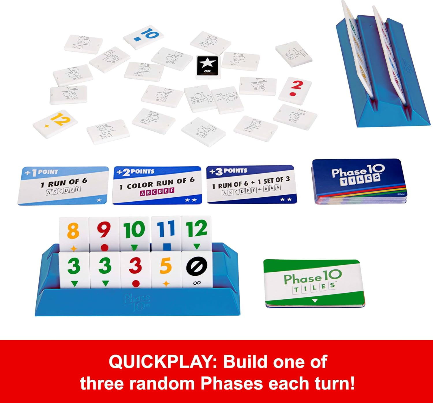 Mattel Games Phase 10 Tiles Game, Quick Family Rummy-Type Play with 32 Cards Fea