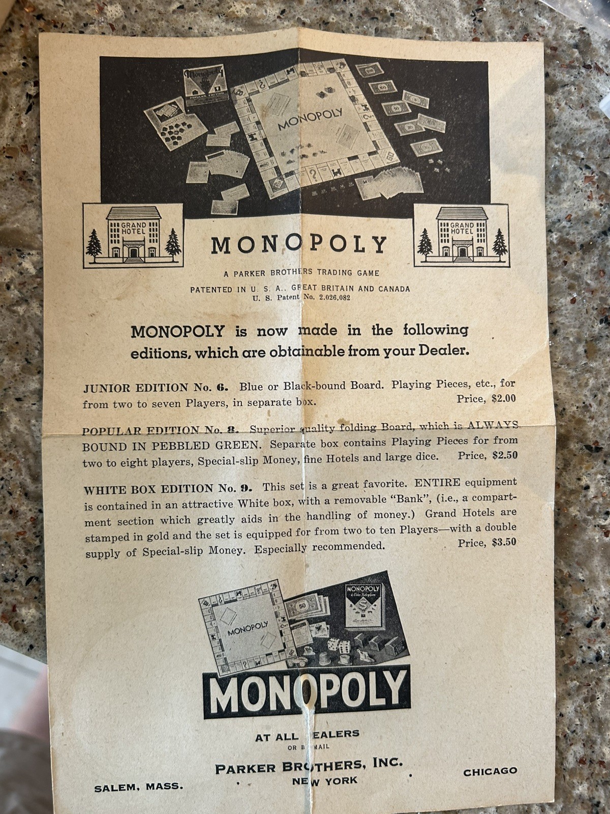 Early MONOPOLY Game-Parker Brothers-“Trade Mark” Black Box-Old Style $$-