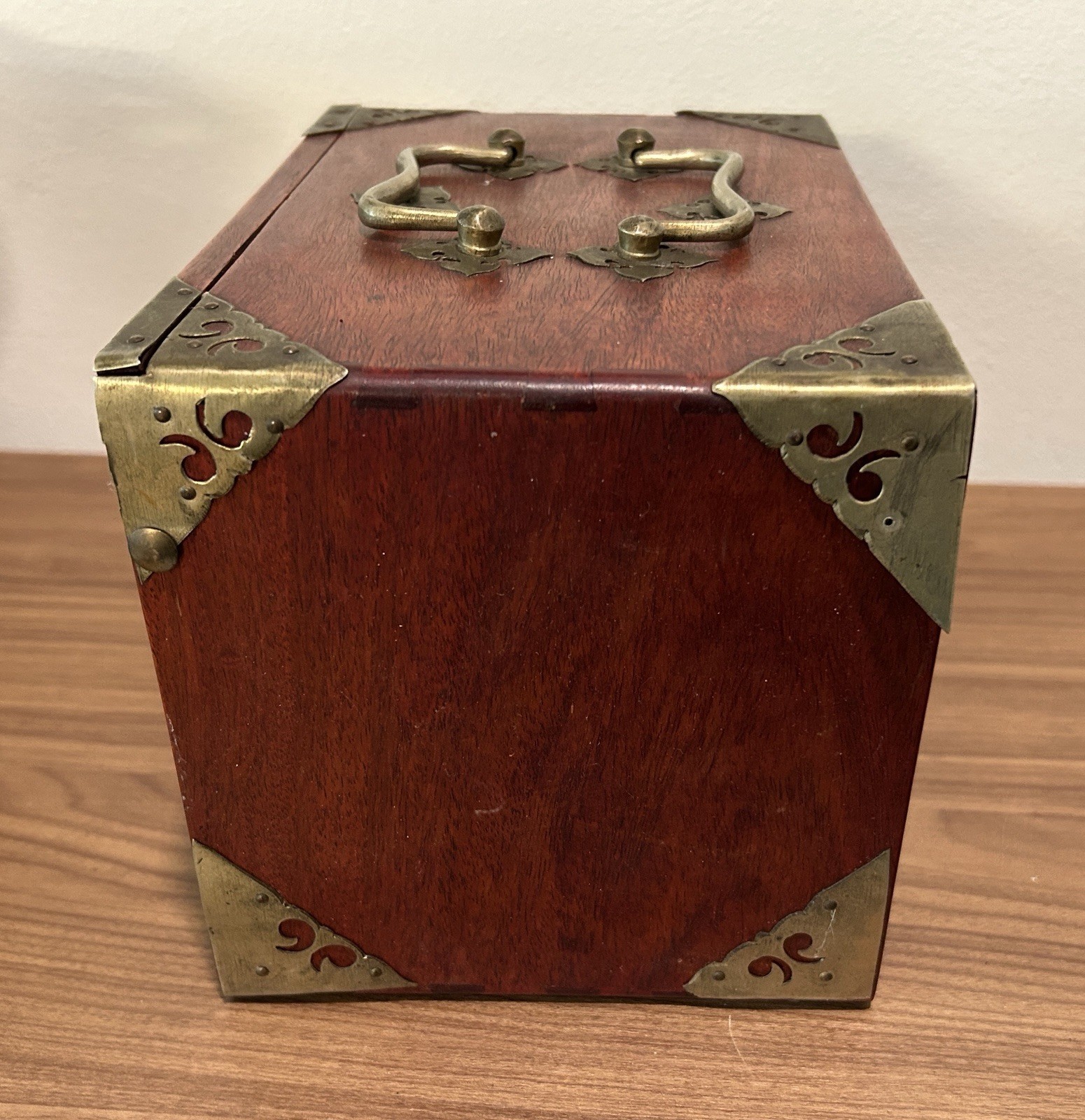 VERY NICE Antique Vintage Chinese Mahjong Wood Brass Drawers Case Box ONLY