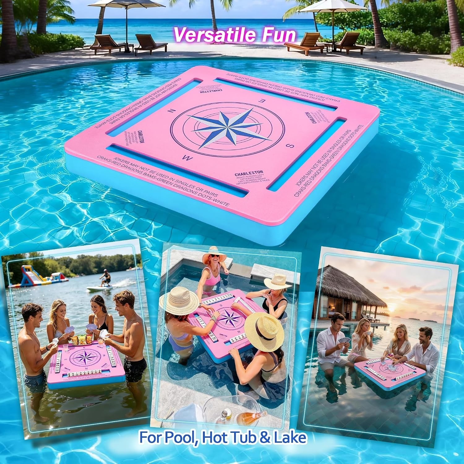 Floating Mahjong Table 19×19 Waterproof EVA Pool Game Surface for Card Games