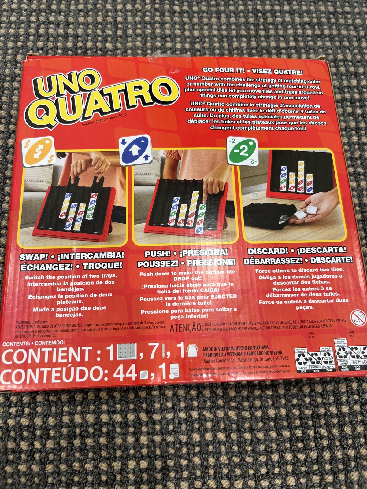 UNO Quatro Game with Colored Tiles & Plastic Game Grid for Adult!