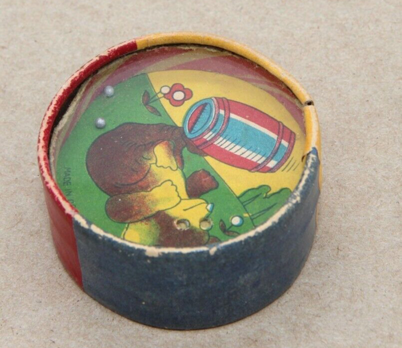 Vintage 2 Sided Handheld Dexterity Puzzle Occupied Japan Girl/Bear w. Barrel