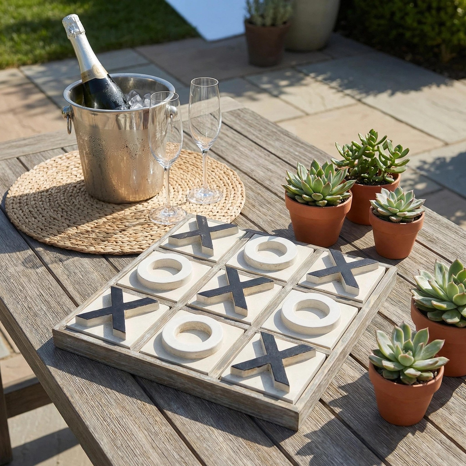 Jevergn 12.6 Large Wooden Tic Tac Toe Game Rustic Coffee Table Game Wood